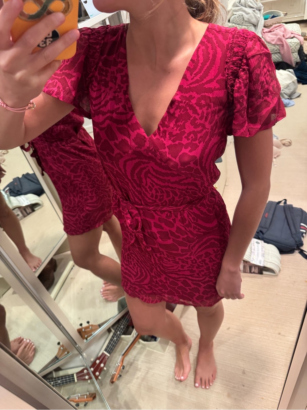 Paige animal print dress Fuchsia Wrap Mini Dress with Tie Waist size XS